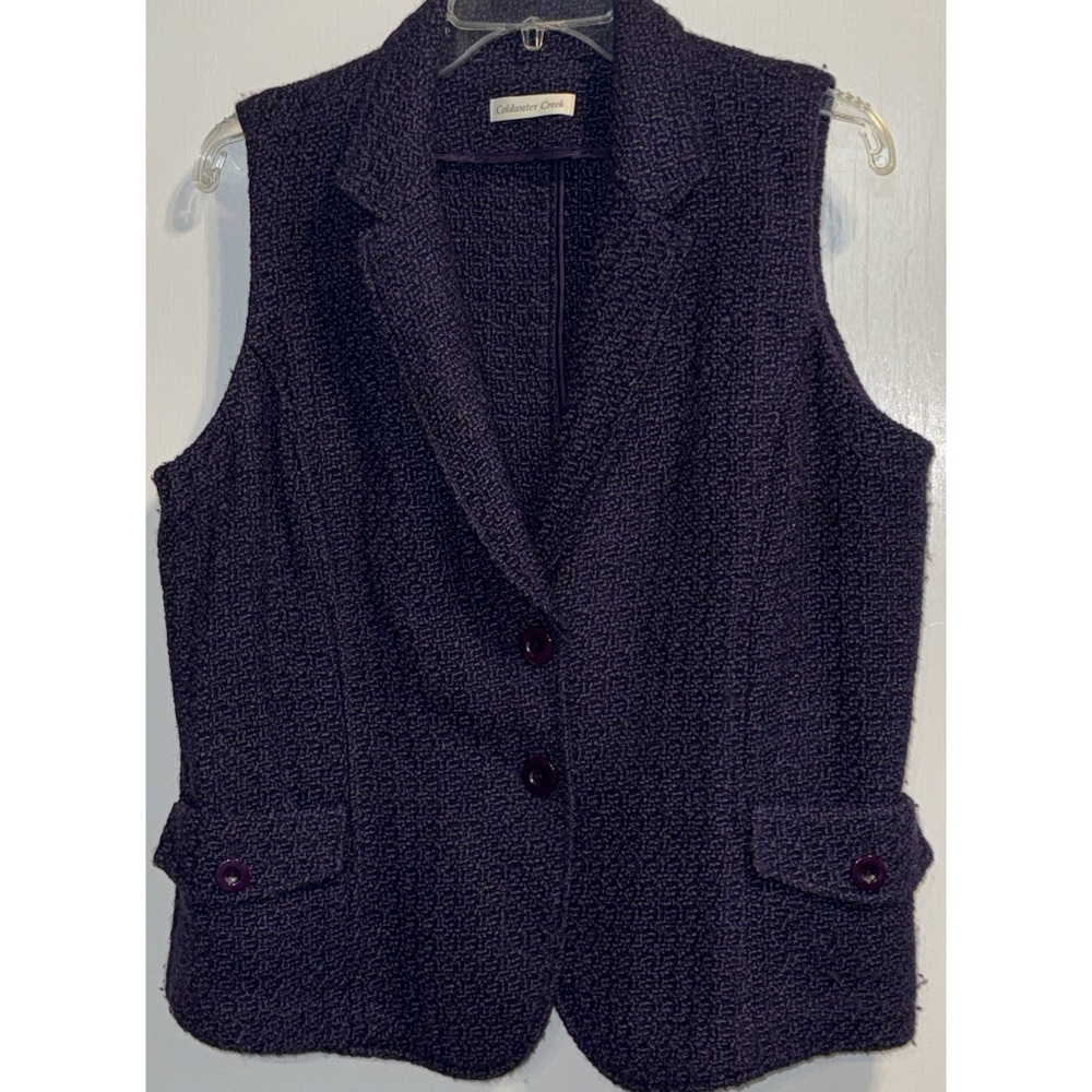 Coldwater Creek Wool Blend Tweed Texture Button Front Vest  Size L Purple